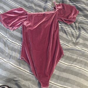 Velvet Puff Sleeve Kids One Piece - Pink